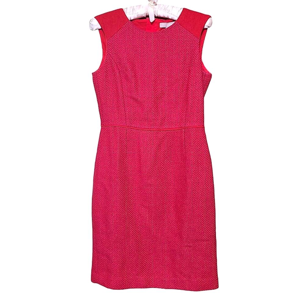 Banana Republic Wool Sheath Dress Candy Apple Red/Fuschia Herringbone RA…